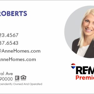 white remax round photo business card