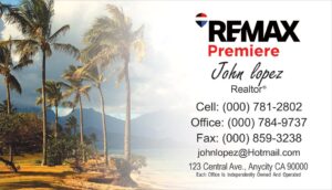 remax business card with island trees background