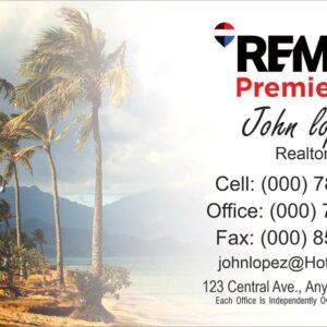 remax business card with island trees background