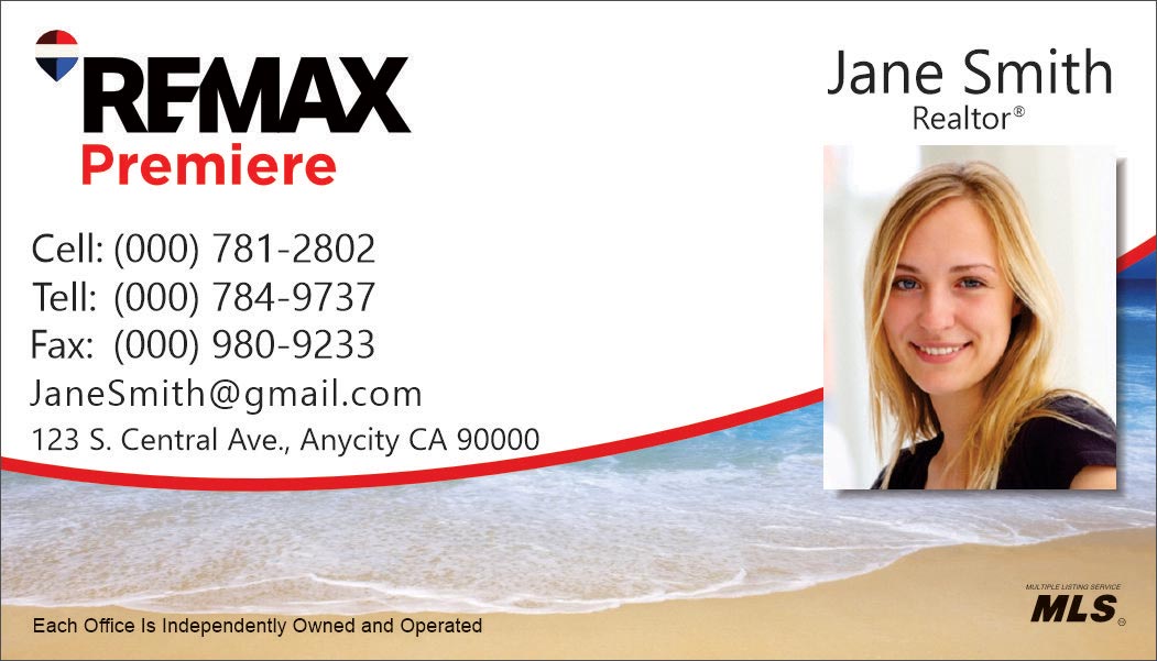 remax business card with seashore background