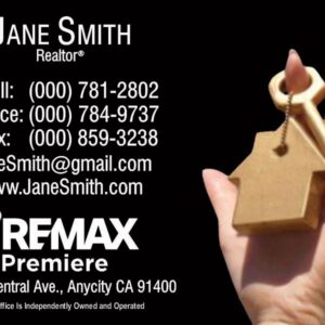 remax no photo black business card with door key in hand background
