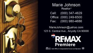remax no photo black business card with door lock and key background