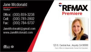 remax small photo business card half black half white background