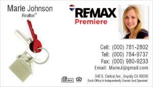 remax small photo white business card with door key picture on the left