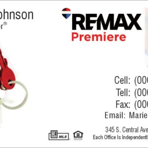 remax small photo white business card with door key picture on the left
