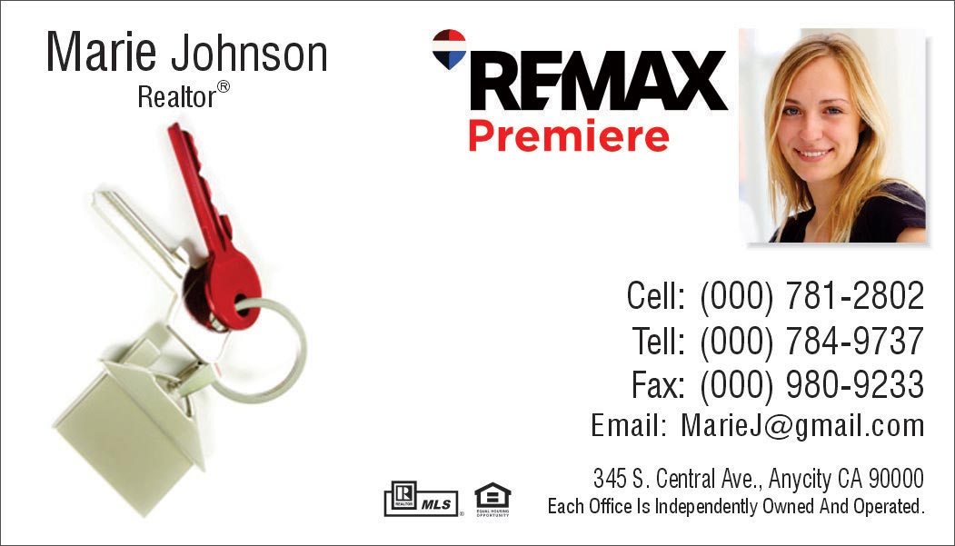 remax small photo white business card with door key picture on the left